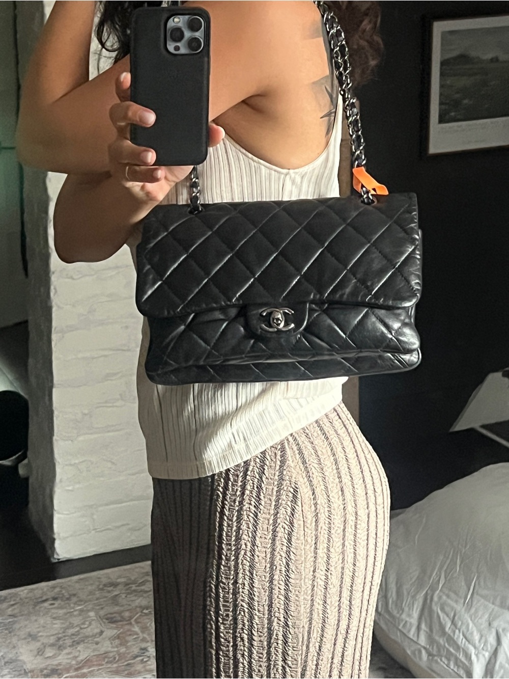 Authentic CHANEL Leather Shoulder Bags Classic Flap Quilted Shoulder Bag